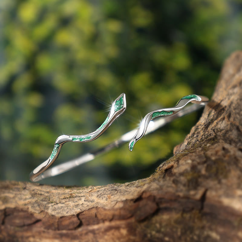 Pulsera brazalete con piedras de Buda en plata de ley 925, con esmalte de serpiente verde, artesanal, con el Año de la Serpiente y la calma. 