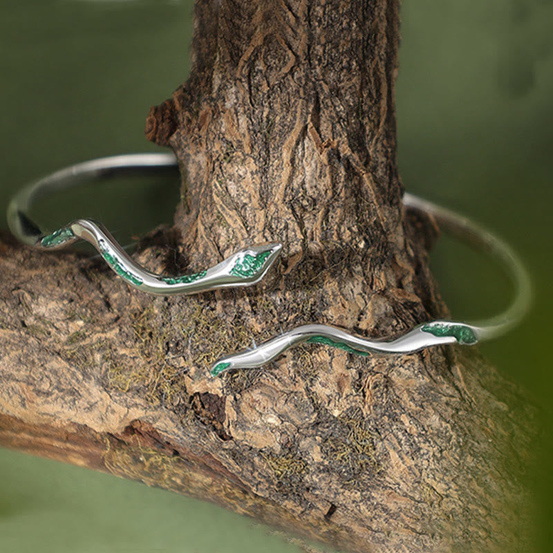 Pulsera brazalete con piedras de Buda en plata de ley 925, con esmalte de serpiente verde, artesanal, con el Año de la Serpiente y la calma. 