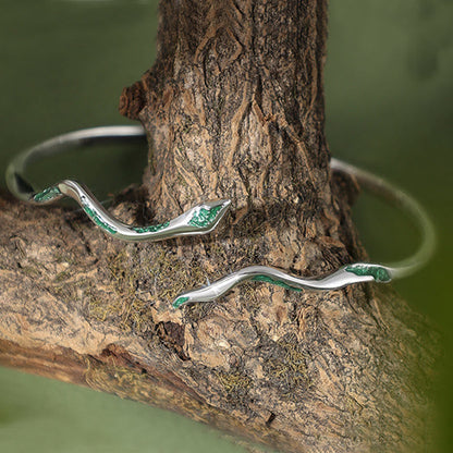Pulsera brazalete con piedras de Buda en plata de ley 925, con esmalte de serpiente verde, artesanal, con el Año de la Serpiente y la calma. 