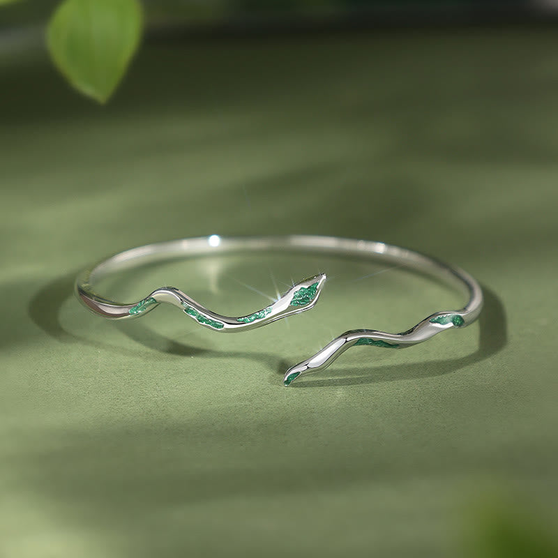 Pulsera brazalete con piedras de Buda en plata de ley 925, con esmalte de serpiente verde, artesanal, con el Año de la Serpiente y la calma. 