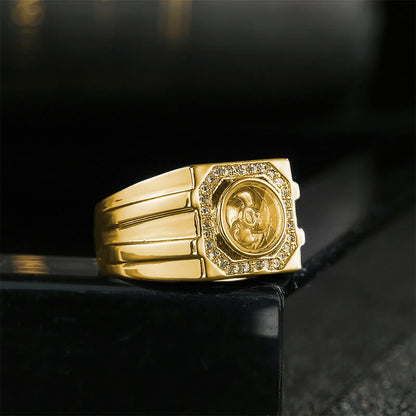 Anillo curativo de molino de viento de cobre y latón bañado en oro con piedras de Buda