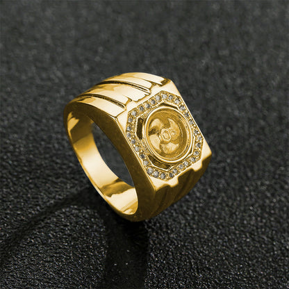 Anillo curativo de molino de viento de cobre y latón bañado en oro con piedras de Buda