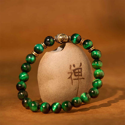 Buddha-Steine, blau, grün, rot, Tigerauge, Buddha-Kopf, Balance-Armband 