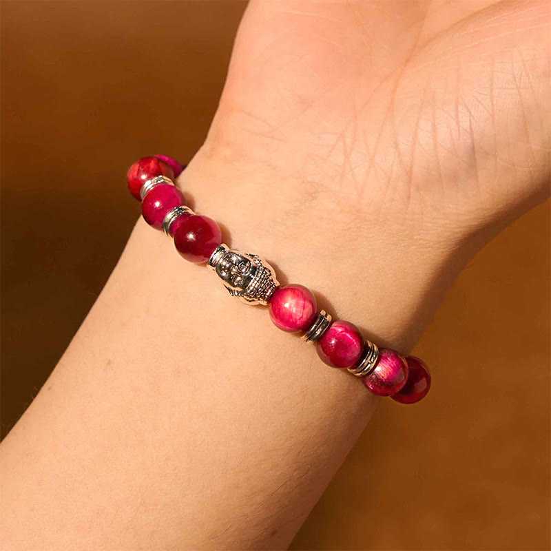 Buddha-Steine, blau, grün, rot, Tigerauge, Buddha-Kopf, Balance-Armband 