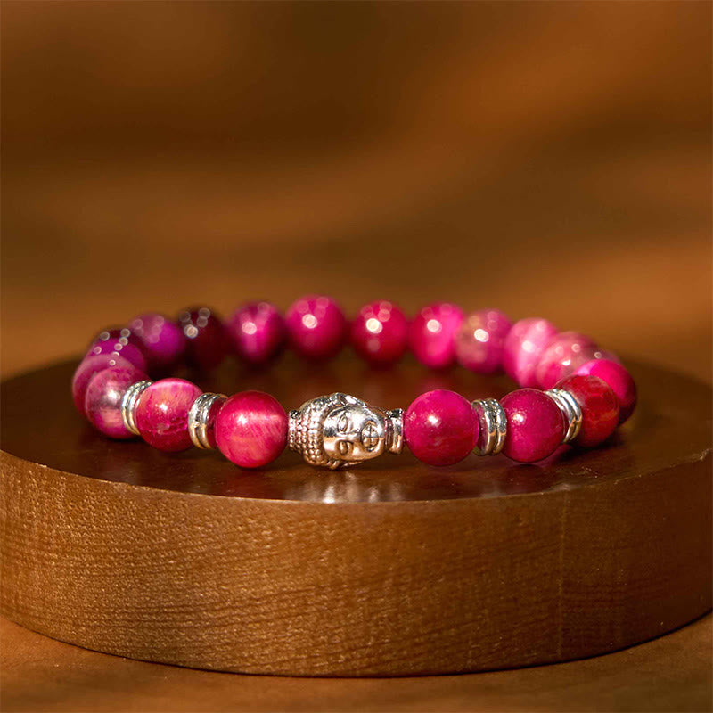 Buddha-Steine, blau, grün, rot, Tigerauge, Buddha-Kopf, Balance-Armband 
