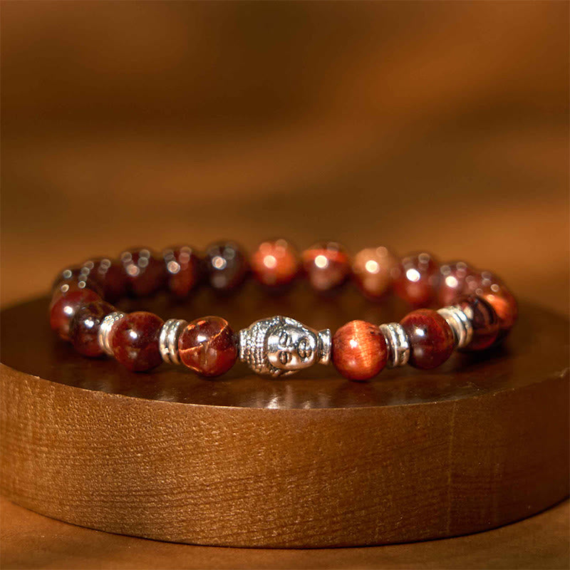 Buddha-Steine, blau, grün, rot, Tigerauge, Buddha-Kopf, Balance-Armband 