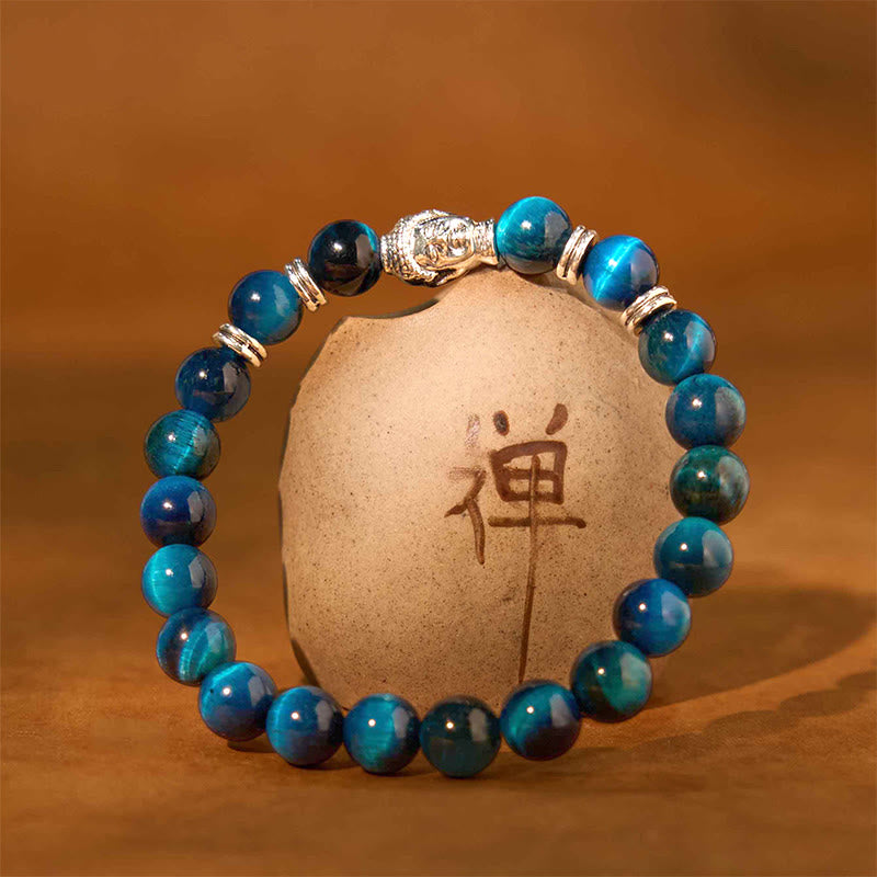 Buddha-Steine, blau, grün, rot, Tigerauge, Buddha-Kopf, Balance-Armband 