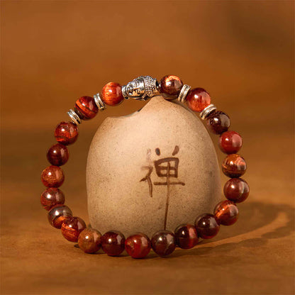 Buddha-Steine, blau, grün, rot, Tigerauge, Buddha-Kopf, Balance-Armband 