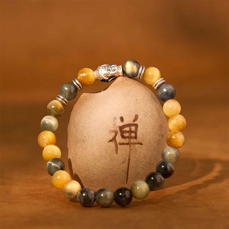 Buddha-Steine, blau, grün, rot, Tigerauge, Buddha-Kopf, Balance-Armband 
