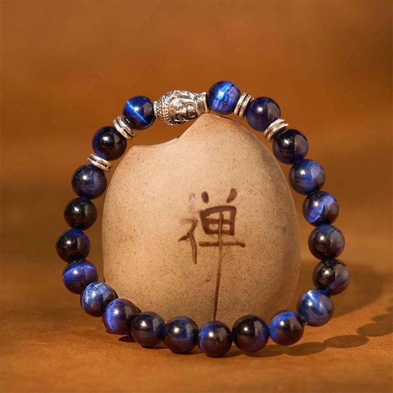 Buddha-Steine, blau, grün, rot, Tigerauge, Buddha-Kopf, Balance-Armband 