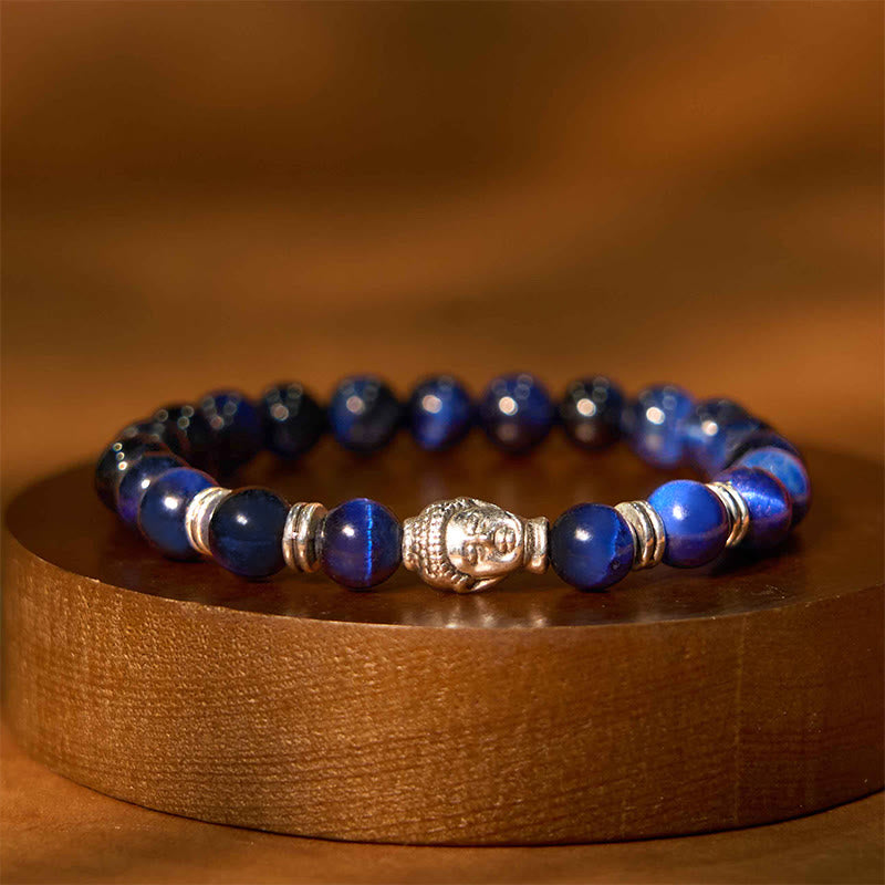 Buddha-Steine, blau, grün, rot, Tigerauge, Buddha-Kopf, Balance-Armband 