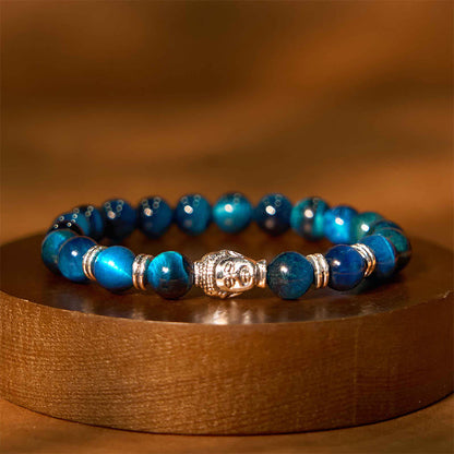 Buddha-Steine, blau, grün, rot, Tigerauge, Buddha-Kopf, Balance-Armband 