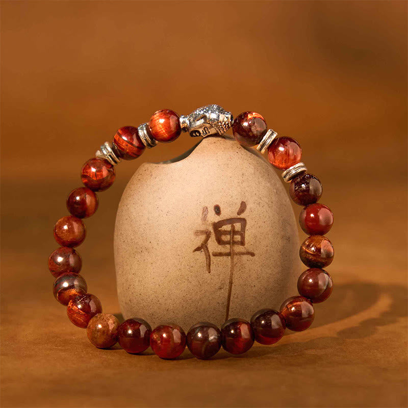 Buddha-Steine, blau, grün, rot, Tigerauge, Buddha-Kopf, Balance-Armband 