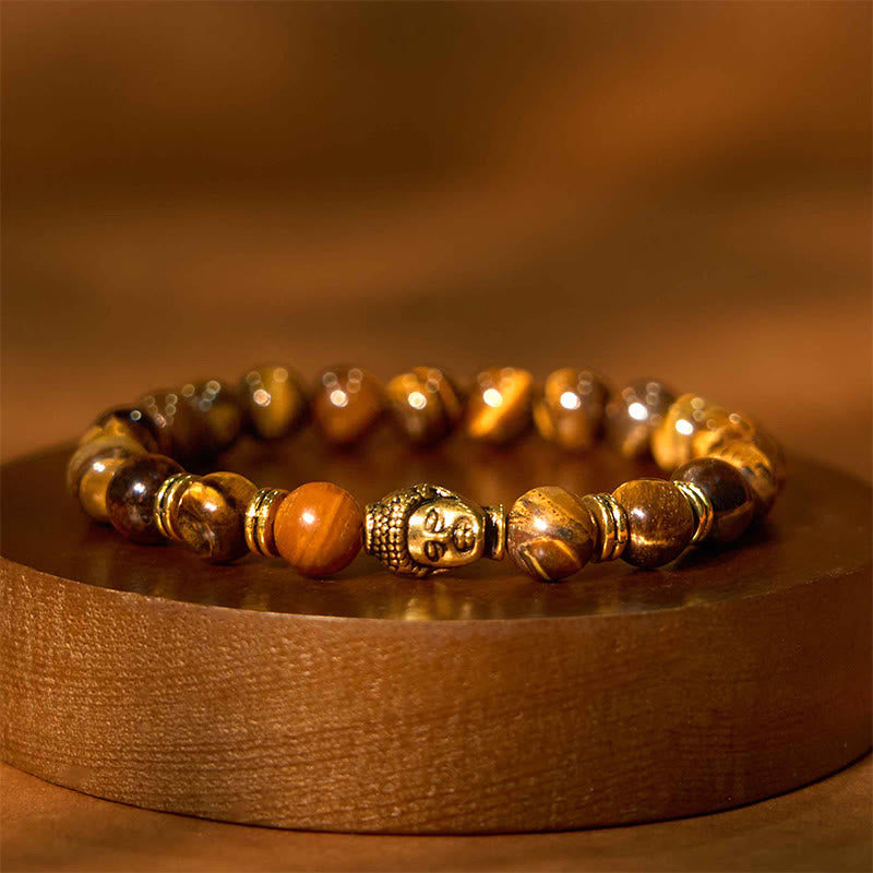 Buddha-Steine, blau, grün, rot, Tigerauge, Buddha-Kopf, Balance-Armband 
