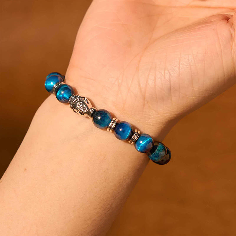 Buddha-Steine, blau, grün, rot, Tigerauge, Buddha-Kopf, Balance-Armband 