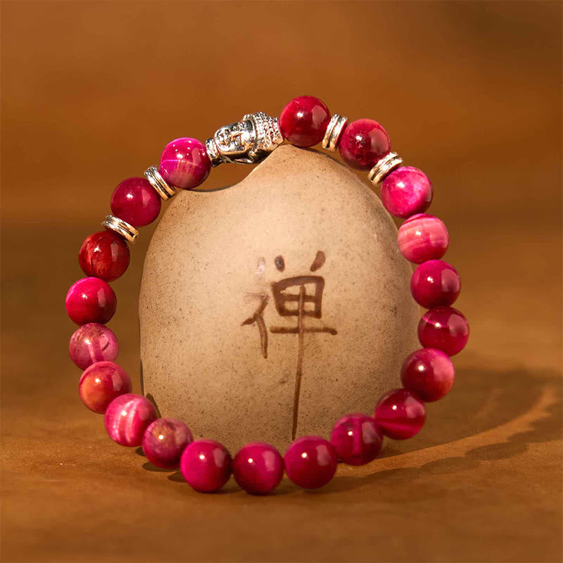 Buddha-Steine, blau, grün, rot, Tigerauge, Buddha-Kopf, Balance-Armband 