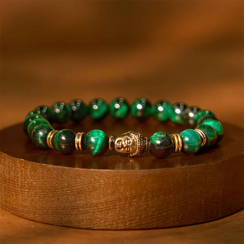 Buddha-Steine, blau, grün, rot, Tigerauge, Buddha-Kopf, Balance-Armband 