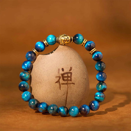 Buddha-Steine, blau, grün, rot, Tigerauge, Buddha-Kopf, Balance-Armband 