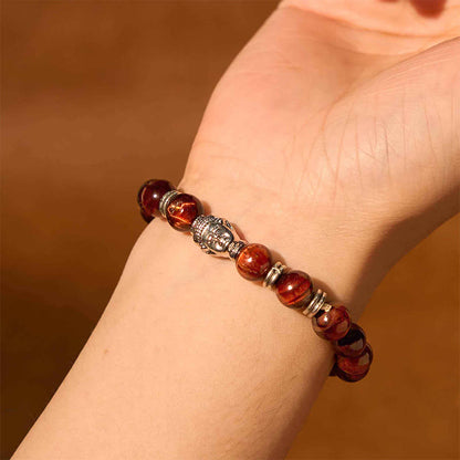 Buddha-Steine, blau, grün, rot, Tigerauge, Buddha-Kopf, Balance-Armband 