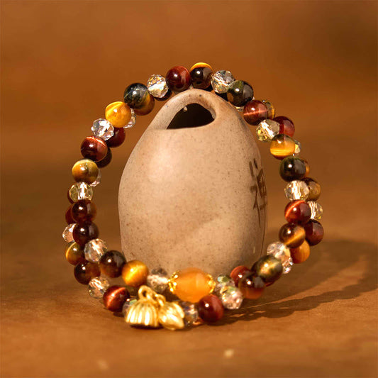 Buddha Stones Buntes Tigerauge Lotus Mehrkreis-Schutzarmband aus elastischem Seil