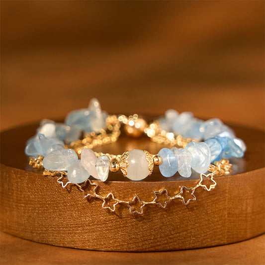 Buddha Stones Aquamarin Kies Design Stern Heilung Magnetschnalle Armband 