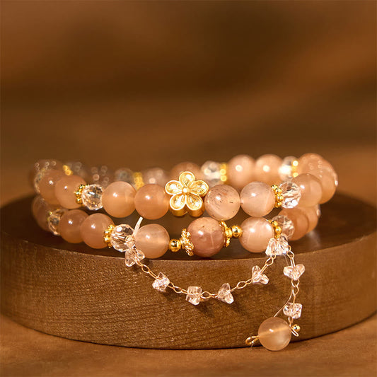 Buddha Stones Sonnenstein Kristall Pfirsichblüte Reichtum Doppelwickelarmband 