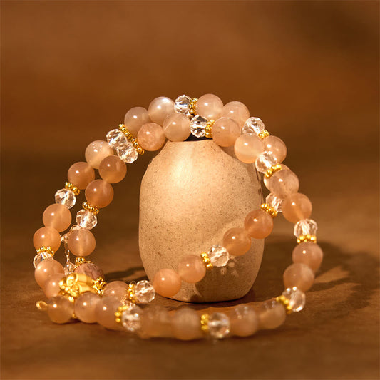 Buddha Stones Sonnenstein Kristall Pfirsichblüte Reichtum Doppelwickelarmband 