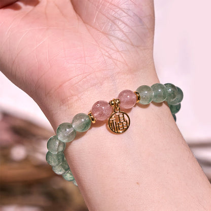 Pulsera de cuarzo fresa verde natural con carácter Fu relajante de Buddha Stones