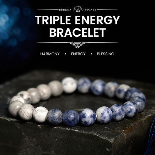 Buddha Stones Sodalith Picasso Jaspis Weiß Türkis Intuition Armband 