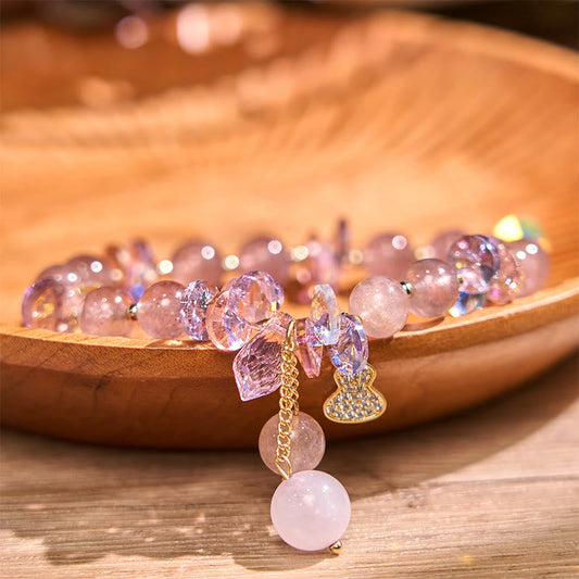 Pulsera positiva de calabaza de cristal de cuarzo fresa con piedras de Buda 