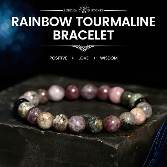 Pulsera positiva de turmalina arcoíris con piedra de Buda