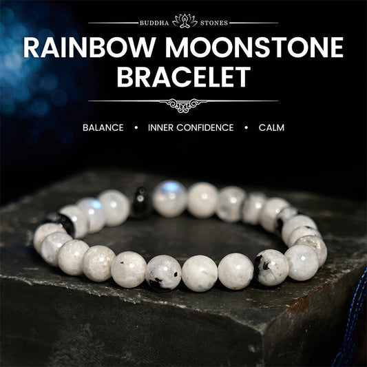 Pulsera de armonía de piedra lunar arcoíris y piedra de Buda