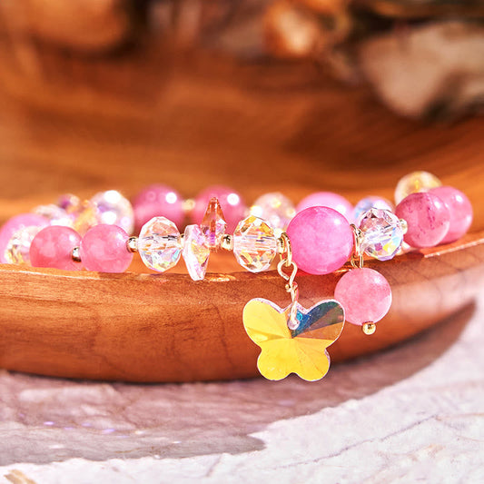 Pulsera de mariposa de amor con cristales de fresa, cuarzo blanco y cristal rosa de Buddha Stones 