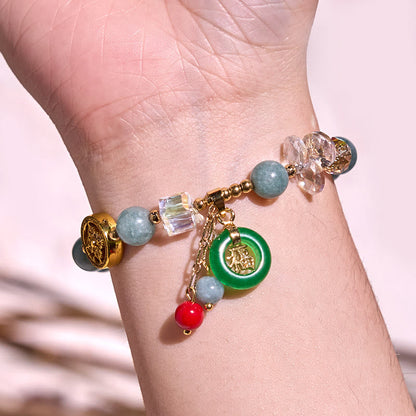 Pulsera curativa con dijes de jade fu y cuarzo fresa de Buda