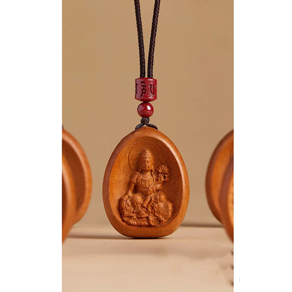 Buddha Stones Peach Wood Cinnabar Om Mani Padme Hum Chinese Zodiac Black String Necklace Pendants