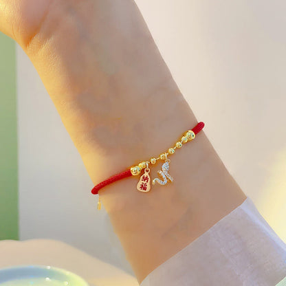 Buddha Stones Handmade Red String Fu Character Year Of The Snake Protection Braided Bracelet