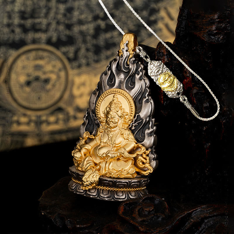 Buddha Stones 925 Sterling Silver Tibet Yellow Jambhala God of Wealth Blessing Necklace Pendant - Touch Bling