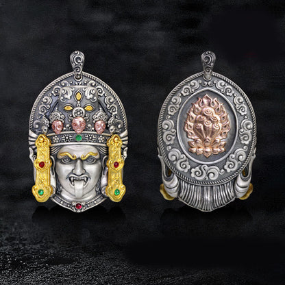 Buddha Stones 925 Sterling Silver Tibetan Zakiram Goddess of Wealth Keep Away Evil Spirits Necklace Pendant