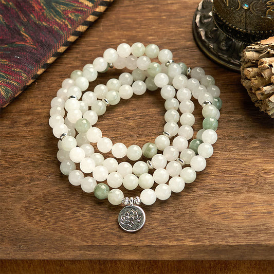 Pulsera de la suerte de loto con 108 cuentas de mala de jade Tianshan natural de Buda 
