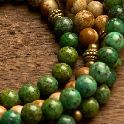 Pulsera con 108 cuentas de mala de Buda, piedra natural, jaspe, turquesa y loto. 