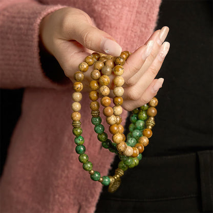 Pulsera con 108 cuentas de mala de Buda, piedra natural, jaspe, turquesa y loto. 