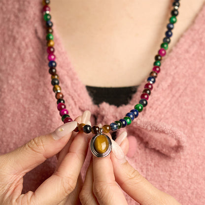 Pulsera de protección multivuelta con 108 cuentas de mala de ojo de tigre natural y colorida de Buddha Stones 