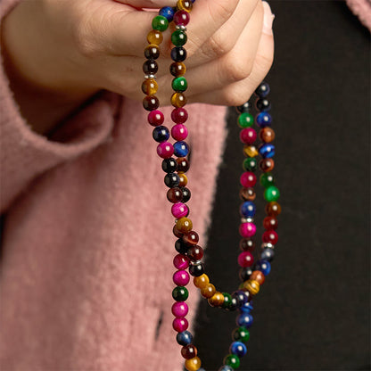 Pulsera de protección multivuelta con 108 cuentas de mala de ojo de tigre natural y colorida de Buddha Stones 