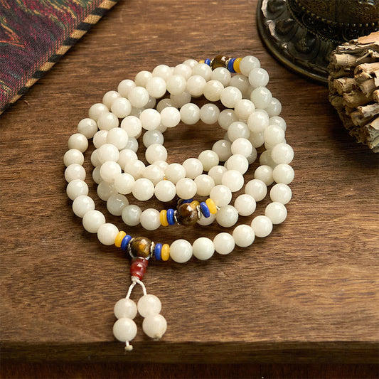 Pulsera de jade de seda dorada natural con 108 cuentas de mala de Buda para la riqueza y la suerte 