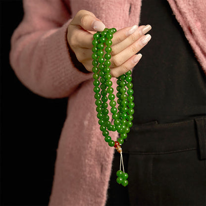 Buddha Stones 108 Mala-Perlen, natürliches Cyan-Jade-Glücksarmband 