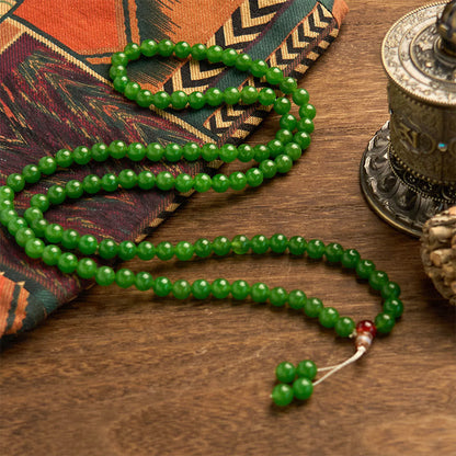 Buddha Stones 108 Mala-Perlen, natürliches Cyan-Jade-Glücksarmband 