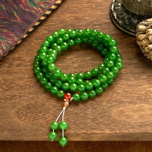 Pulsera de la suerte de jade cian natural con 108 cuentas de mala de Buda 