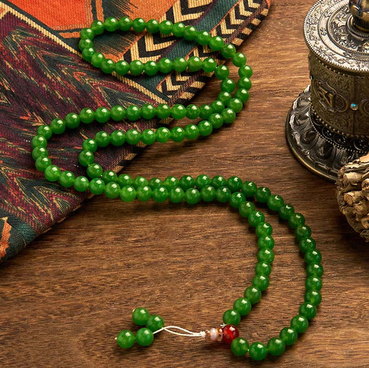 Pulsera de la suerte de jade cian natural con 108 cuentas de mala de Buda 