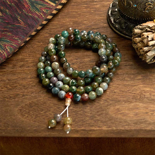 Pulsera curativa multivuelta de ágata musgosa con 108 cuentas de mala de piedra natural de Buddha Stones 