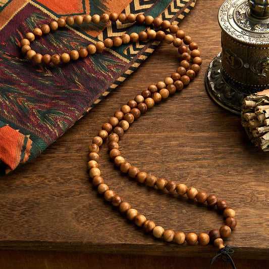 Pulsera de protección de madera de durazno con 108 cuentas de mala de Buda, con efecto rayo, pulida a mano